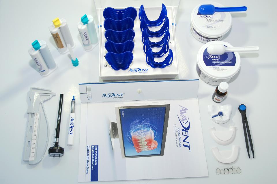 Fig. 2: Overview prosthetic equipment (AvaDent®, Global Dental Science, Scottsdale)