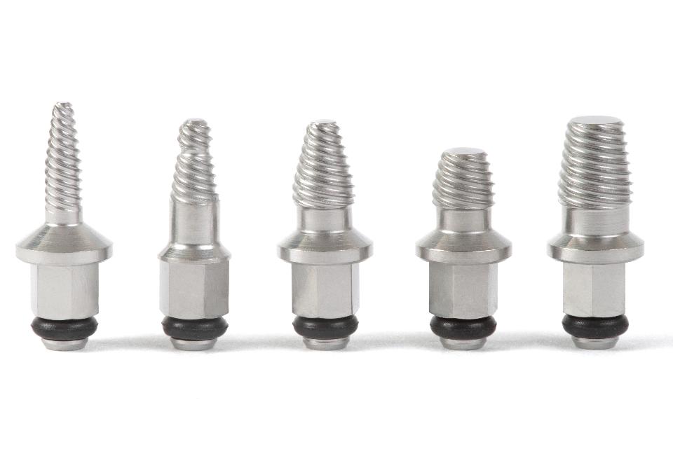 Fig. 10a: The implant removal kit consists of five different sized conical screw devices featuring a counter-clockwise screw thread that makes it possible to engage the coronal prosthetic interface of most major implant systems