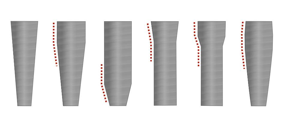 Fig. 1: Illustration of different tapered implant designs