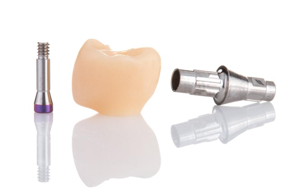 Fig. 3q: Milled polymethyl methacrylate provisional crown with titanium base abutment