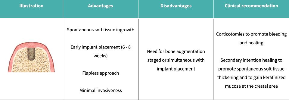 Table 2a: Tratamiento del defecto óseo alveolar tras la remoción del implante: Cicatrización espontánea
