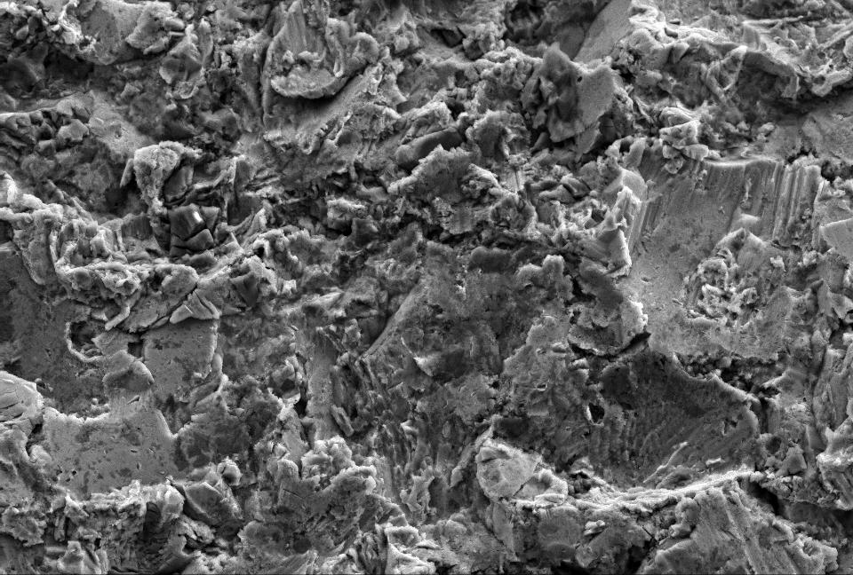 Fig. 3: Scanning electron micrograph of a titanium implant sandblasted with large grit (kindly provided by Insititut Straumann AG, Basel, Switzerland)